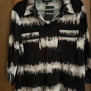 NWT Cocomo Black/Tan Abstract Top-XL